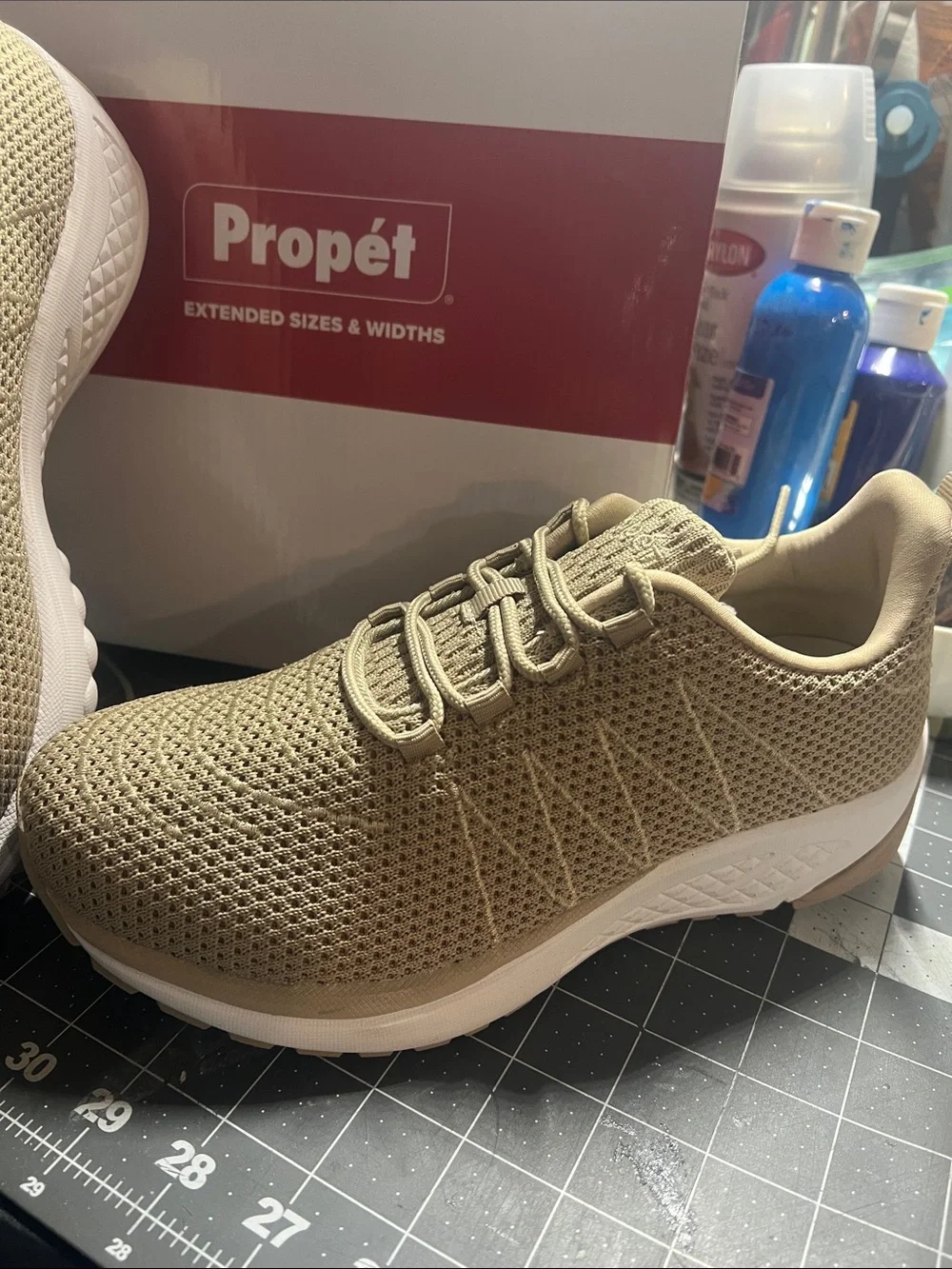 Propet Women’s Tan Knit Walking Sneakers with Ortholite